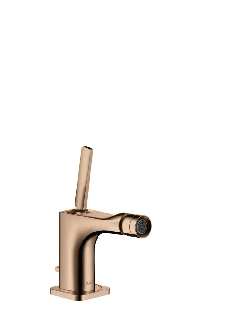 Bidetmischer von AXOR in Polished Red Gold mit einem Hebelgriff und einer Zugstangen-Ablaufgarnitur. Design mit klaren Linien und modernem Finish.